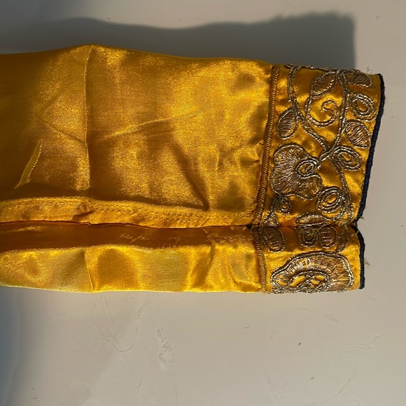 Yellow Embroidered Satin Lehenga (Semi-Stitched) - Picture 7 of 7